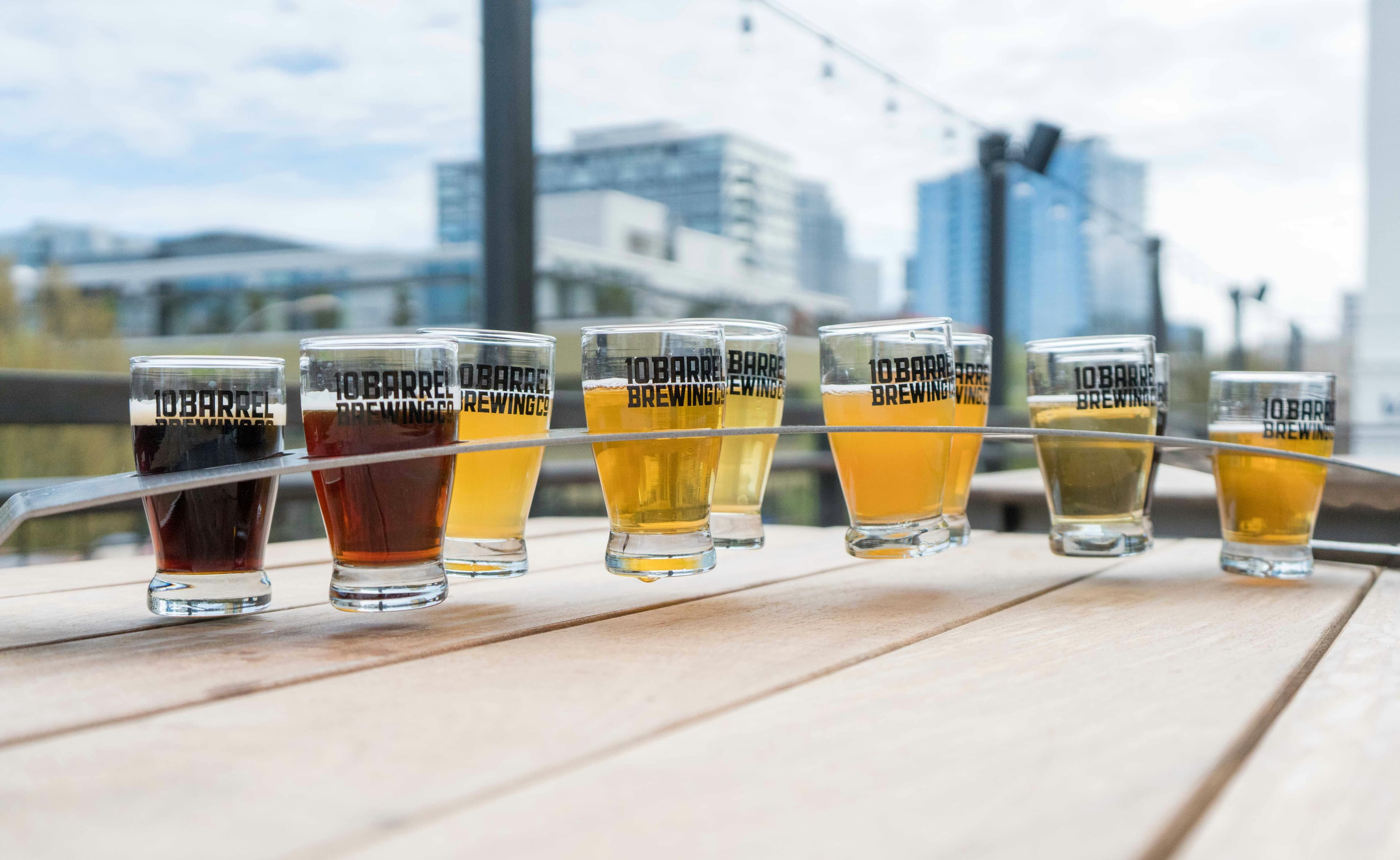 Refreshing beer served on a wooden table